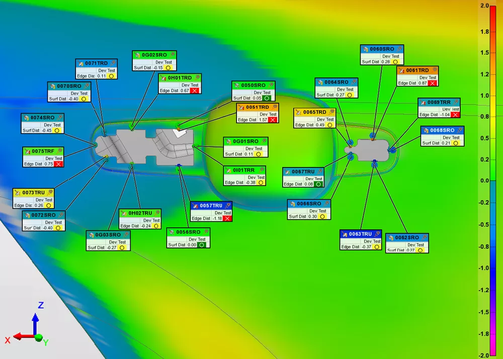 O PolyWorks|Inspector 2024 oferece aos usuários melhores análises, com vistas de controles em vários alinhamentos de dados.