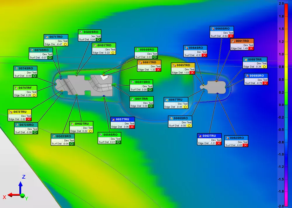 O PolyWorks|Inspector 2024 oferece aos usuários melhores análises, com vistas de controles em vários alinhamentos de dados.