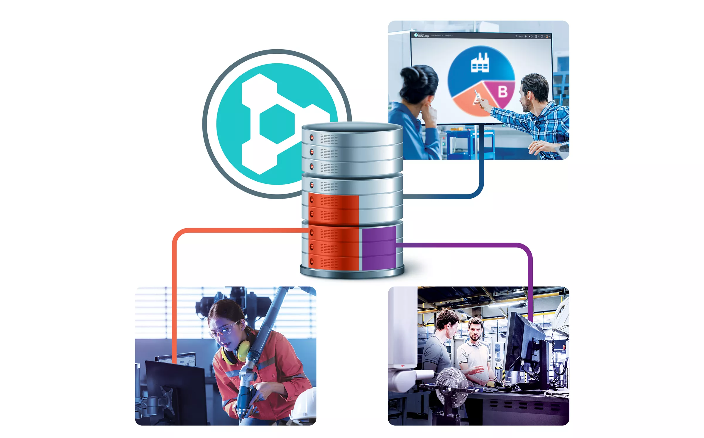 Diagrama mostrando como o acesso ao PolyWorks|DataLoop é totalmente controlado pela organização dona do banco de dados